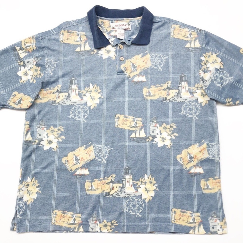 Summa Nautical Ship Hawaiian print polo shirt